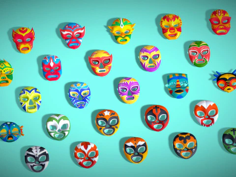 25 Kids Evil Mask Pack 1 - Cartoon Low Poly Mask - Stylized Costume Masks Set 3D Model