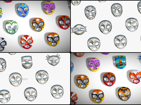 25 Kids Evil Mask Pack 1 - Cartoon Low Poly Mask - Stylized Costume Masks Set 3Dモデル