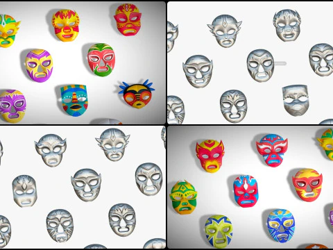 25 Kids Evil Mask Pack 1 - Cartoon Low Poly Mask - Stylized Costume Masks Set 3D Model