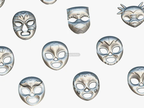 25 Kids Evil Mask Pack 1 - Cartoon Low Poly Mask - Stylized Costume Masks Set 3D Model