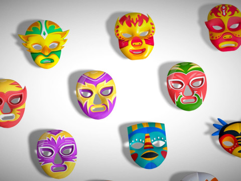 25 Kids Evil Mask Pack 1 - Cartoon Low Poly Mask - Stylized Costume Masks Set 3Dモデル