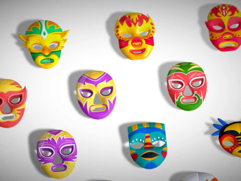 25 Kids Evil Mask Pack 1 - Cartoon Low Poly Mask - Stylized Costume Masks Set 3D Model