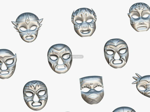 25 Kids Evil Mask Pack 1 - Cartoon Low Poly Mask - Stylized Costume Masks Set 3D Model