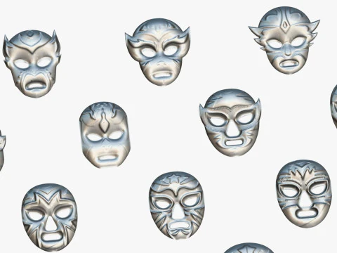 25 Kids Evil Mask Pack 1 - Cartoon Low Poly Mask - Stylized Costume Masks Set 3D Model