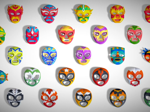 25 Kids Evil Mask Pack 1 - Cartoon Low Poly Mask - Stylized Costume Masks Set 3Dモデル