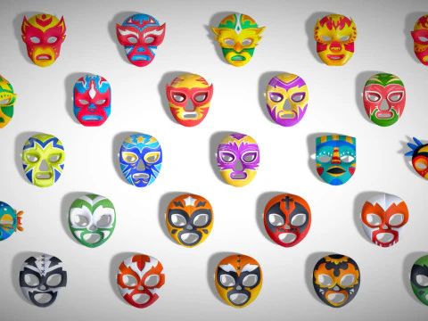 25 Kids Evil Mask Pack 1 - Cartoon Low Poly Mask - Stylized Costume Masks Set 3D Model