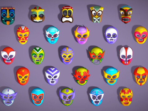25 Kids Evil Mask Pack 2 - Cartoon Low Poly Mask - Stylized Costume Masks Set 3D 모델
