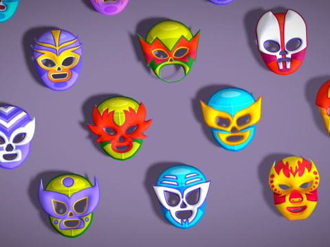 25 Kids Evil Mask Pack 2 - Cartoon Low Poly Mask - Stylized Costume Masks Set Modèle 3D