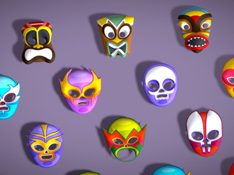 25 Kids Evil Mask Pack 2 - Cartoon Low Poly Mask - Stylized Costume Masks Set Modèle 3D