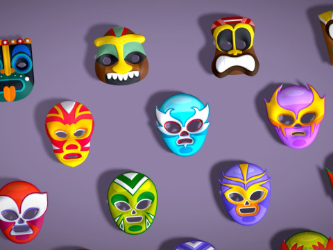 25 Kids Evil Mask Pack 2 - Cartoon Low Poly Mask - Stylized Costume Masks Set Modèle 3D