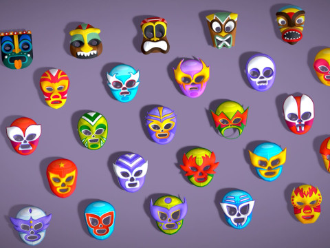25 Kids Evil Mask Pack 2 - Cartoon Low Poly Mask - Stylized Costume Masks Set Modèle 3D