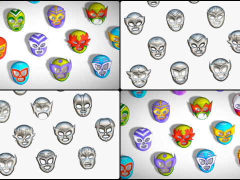 25 Kids Evil Mask Pack 2 - Cartoon Low Poly Mask - Stylized Costume Masks Set Modèle 3D