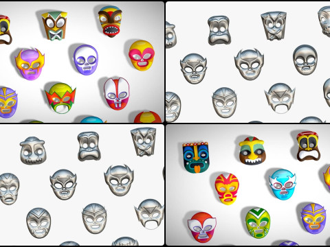 25 Kids Evil Mask Pack 2 - Cartoon Low Poly Mask - Stylized Costume Masks Set Modèle 3D