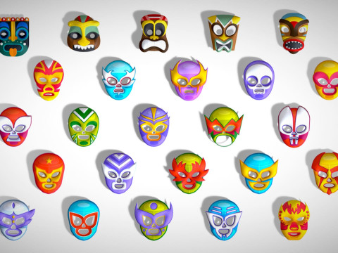 25 Kids Evil Mask Pack 2 - Cartoon Low Poly Mask - Stylized Costume Masks Set Modèle 3D