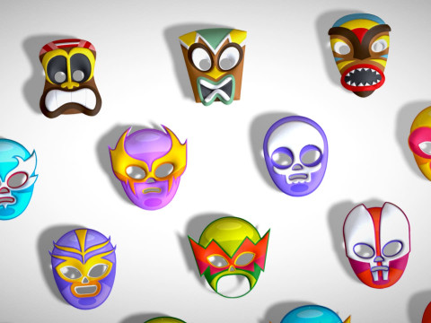 25 Kids Evil Mask Pack 2 - Cartoon Low Poly Mask - Stylized Costume Masks Set Modèle 3D