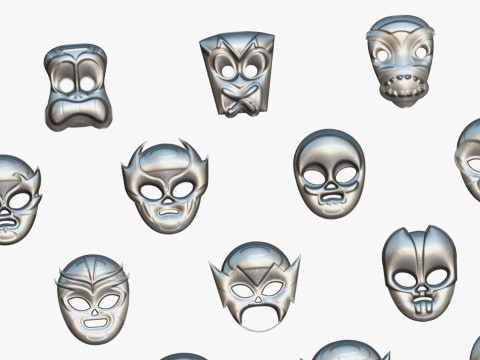 25 Kids Evil Mask Pack 2 - Cartoon Low Poly Mask - Stylized Costume Masks Set Modèle 3D