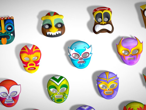 25 Kids Evil Mask Pack 2 - Cartoon Low Poly Mask - Stylized Costume Masks Set Modèle 3D