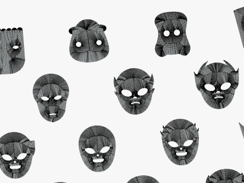 25 Kids Evil Mask Pack 2 - Cartoon Low Poly Mask - Stylized Costume Masks Set Modèle 3D