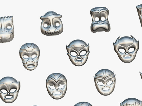 25 Kids Evil Mask Pack 2 - Cartoon Low Poly Mask - Stylized Costume Masks Set Modèle 3D