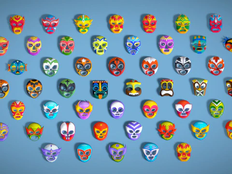 Mega Pack 50 Kids Evil Mask - Tudo em um - M&aacute;scara de desenho animado - M&aacute;scaras estilizadas de Ranger Modelo 3D