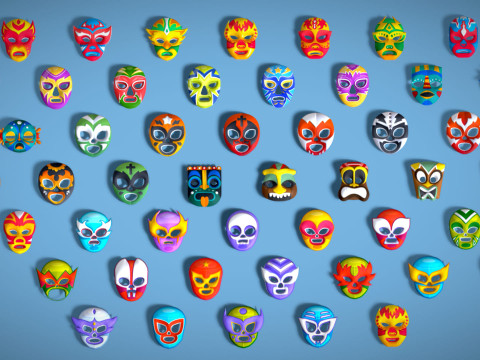 50 Kids Evil Mask Mega Pack - All In One - Cartoon Mask - Stylized Ranger Masks 3D 모델
