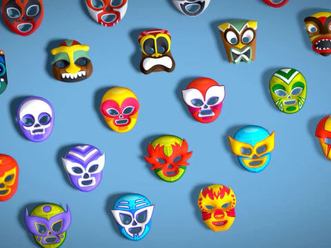 50 Kids Evil Mask Mega Pack - All In One - Cartoon Mask - Stylized Ranger Masks 3D Model