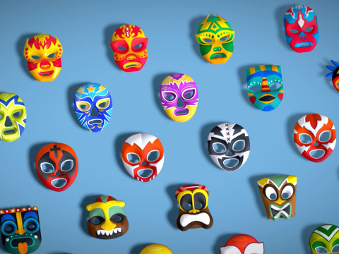 50 Kids Evil Mask Mega Pack - All In One - Cartoon Mask - Stylized Ranger Masks 3D 모델