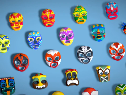 50 Kids Evil Mask Mega Pack - All In One - Cartoon Mask - Stylized Ranger Masks 3D Model