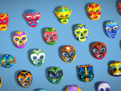 50 Kids Evil Mask Mega Pack - All In One - Cartoon Mask - Stylized Ranger Masks 3D Model