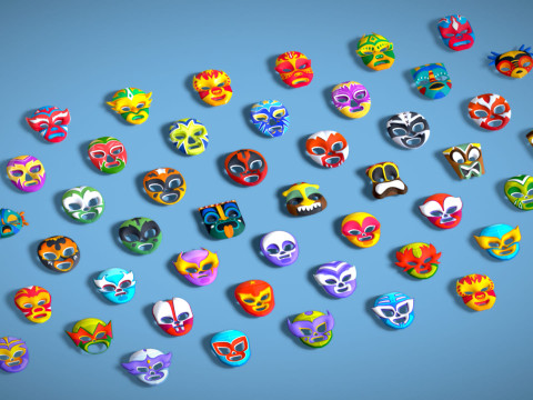 50 Kids Evil Mask Mega Pack - All In One - Cartoon Mask - Stylized Ranger Masks 3D 모델