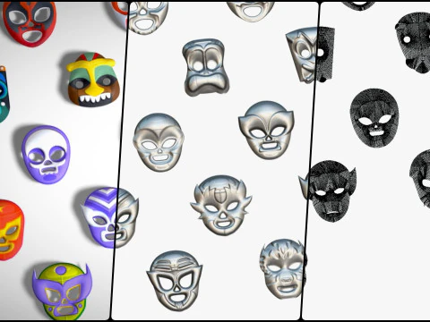 50 Kids Evil Mask Mega Pack - All In One - Cartoon Mask - Stylized Ranger Masks 3D Model