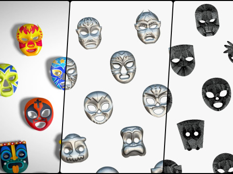 50 Kids Evil Mask Mega Pack - All In One - Cartoon Mask - Stylized Ranger Masks 3D 모델
