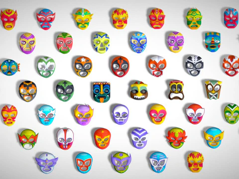 50 Kids Evil Mask Mega Pack - All In One - Cartoon Mask - Stylized Ranger Masks 3D Model