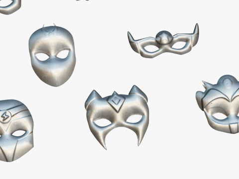 16 Kids Superhero Mask Pack - Cartoon Low Poly - Stylized Face Masks Collection 3D 모델