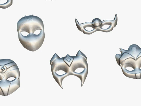 16 Kids Superhero Mask Pack - Cartoon Low Poly - Stylized Face Masks Collection 3D Model