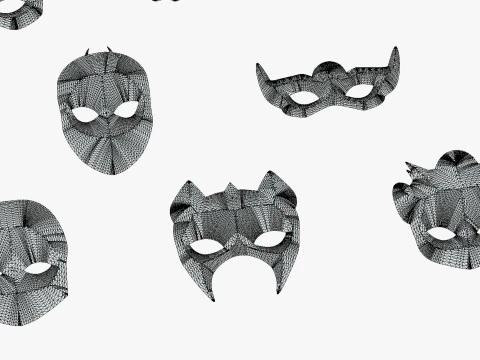 16 Kids Superhero Mask Pack - Cartoon Low Poly - Stylized Face Masks Collection 3D Model
