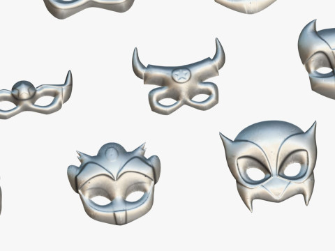 16 Kids Superhero Mask Pack - Cartoon Low Poly - Stylized Face Masks Collection 3D 모델