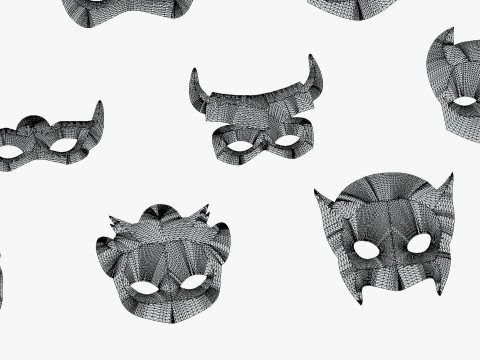 16 Kids Superhero Mask Pack - Cartoon Low Poly - Stylized Face Masks Collection 3D 모델