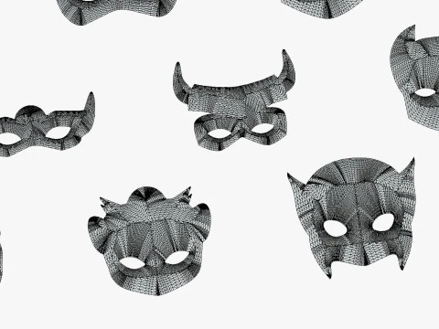 16 Kids Superhero Mask Pack - Cartoon Low Poly - Stylized Face Masks Collection 3D Model