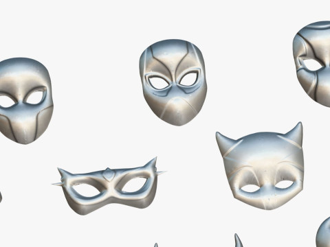 16 Kids Superhero Mask Pack - Cartoon Low Poly - Stylized Face Masks Collection 3D 모델