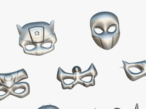 16 Kids Superhero Mask Pack - Cartoon Low Poly - Stylized Face Masks Collection 3D 모델