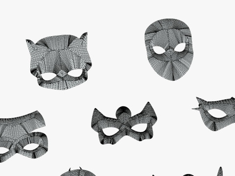 16 Kids Superhero Mask Pack - Cartoon Low Poly - Stylized Face Masks Collection 3D 모델
