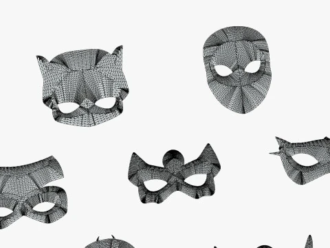 16 Kids Superhero Mask Pack - Cartoon Low Poly - Stylized Face Masks Collection 3D Model
