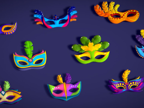 26 Carnival Feather Mask Pack 1 Kids Party Mask - Stylized Costume Masks Set 3D 모델