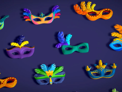 26 Carnival Feather Mask Pack 1 Kids Party Mask - Stylized Costume Masks Set 3D Model