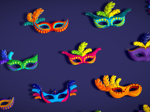 26 Carnival Feather Mask Pack 1 Kids Party Mask - Stylized Costume Masks Set 3D 모델