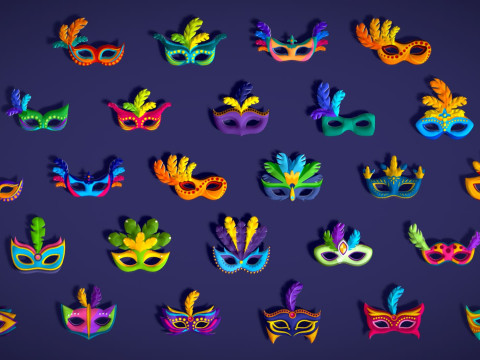 26 Carnival Feather Mask Pack 1 Kids Party Mask - Stylized Costume Masks Set 3D 모델