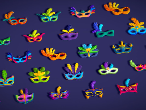 26 Carnival Feather Mask Pack 1 Kids Party Mask - Stylized Costume Masks Set 3D 모델