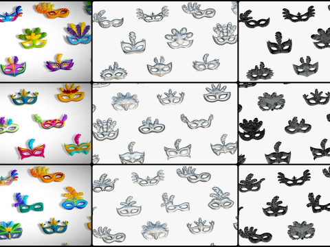 26 Carnival Feather Mask Pack 1 Kids Party Mask - Stylized Costume Masks Set 3D 모델