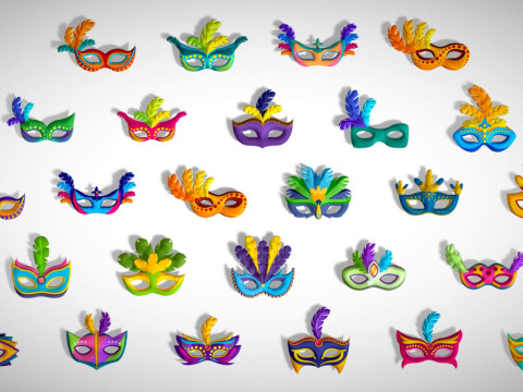 26 Carnival Feather Mask Pack 1 Kids Party Mask - Stylized Costume Masks Set 3D 모델